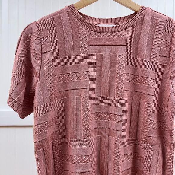 Alfred Dunner 90s Vintage Pink Geometric Textured Knit Short Sleeve Sweater Top - Picture 1 of 8